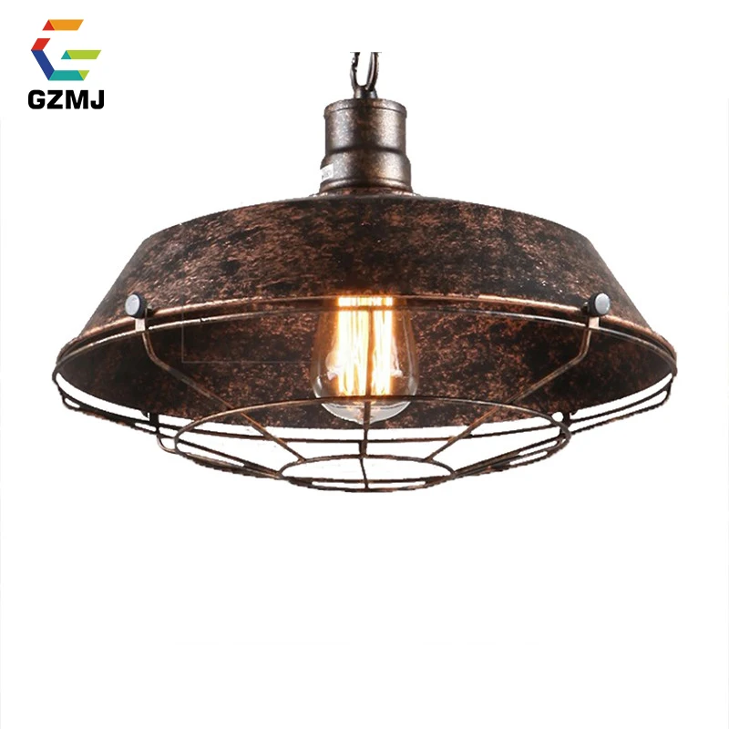 

GZMJ Vintage Metal Pendant Lights E27 Rust Dining Room Hanging Lamp 90-260V Industrial Decor Bedroom/Study Iron Hanglamp