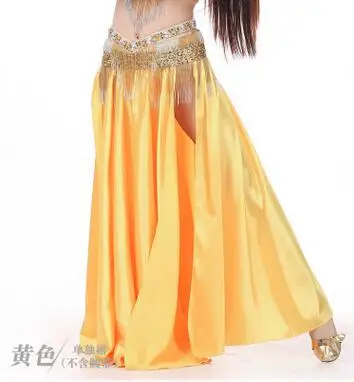 Yellow Танец живота атласная юбка арабские Хэллоуин блестящая юбка Gypsy с боковыми Юбки для женщин золотой красный розовый черный Королевский Синий - Цвет: Yellow