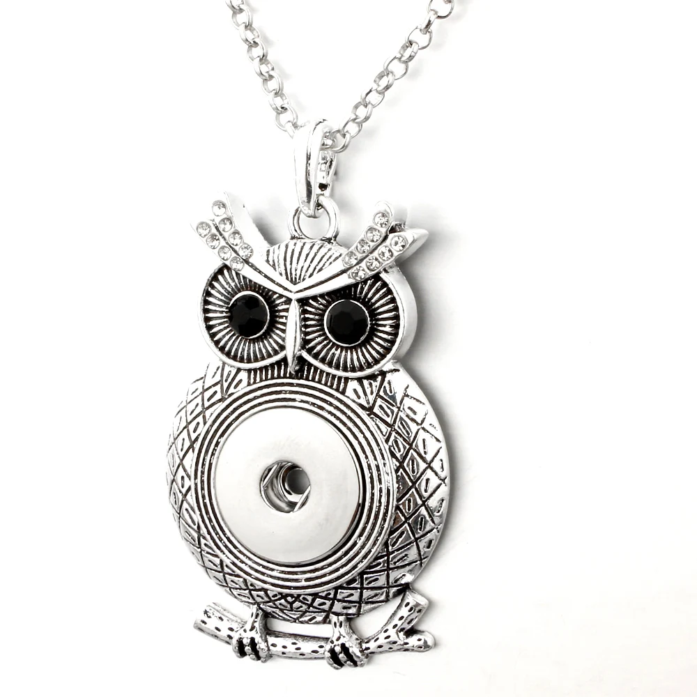 Fashion Owl Metal Snap Button Necklace Rhinestone Geometric Pendant DIY Matching 18mm Buttons Necklaces Jewelry Women Girls | Украшения и