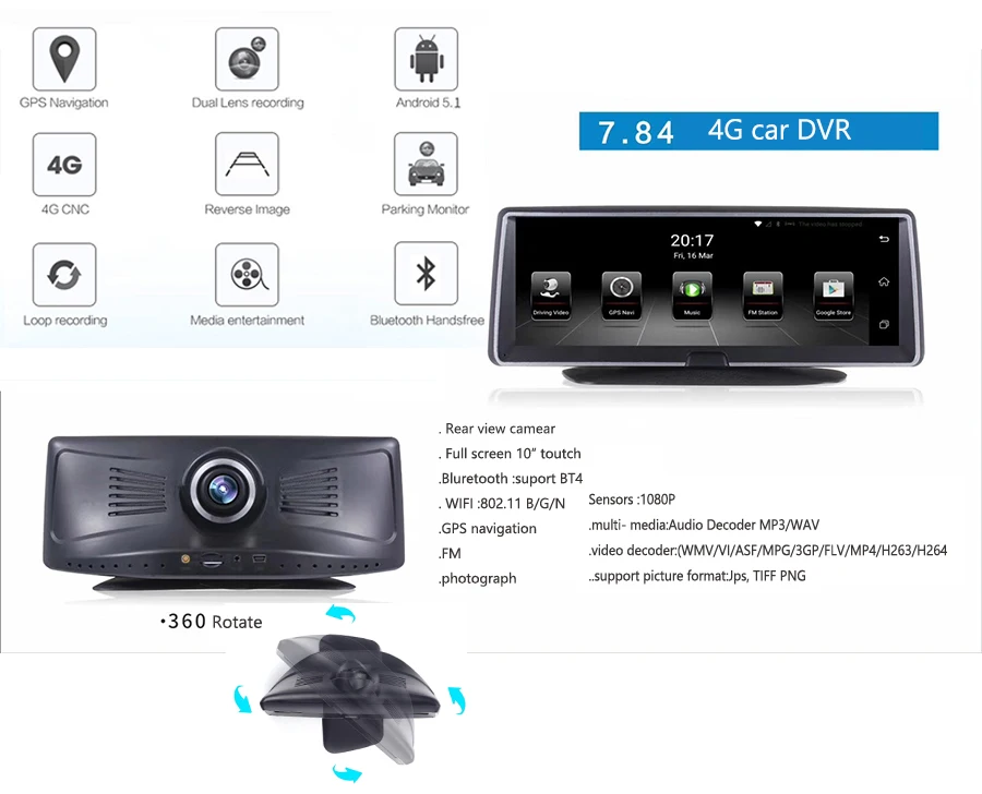 7,8" сенсорный экран 4G wifi ADAS зеркало заднего вида Автомобильная dvr камера Android gps навигатор двойная HD Передняя Задняя камера
