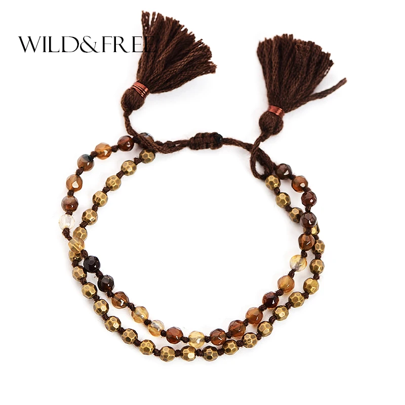 

Wild&Free Brown Fashion Charms Bracelets Lace-up 2 Layers Natural Stone Bracelet&Bangles Vintage Boho Accessory Jewelry Gift