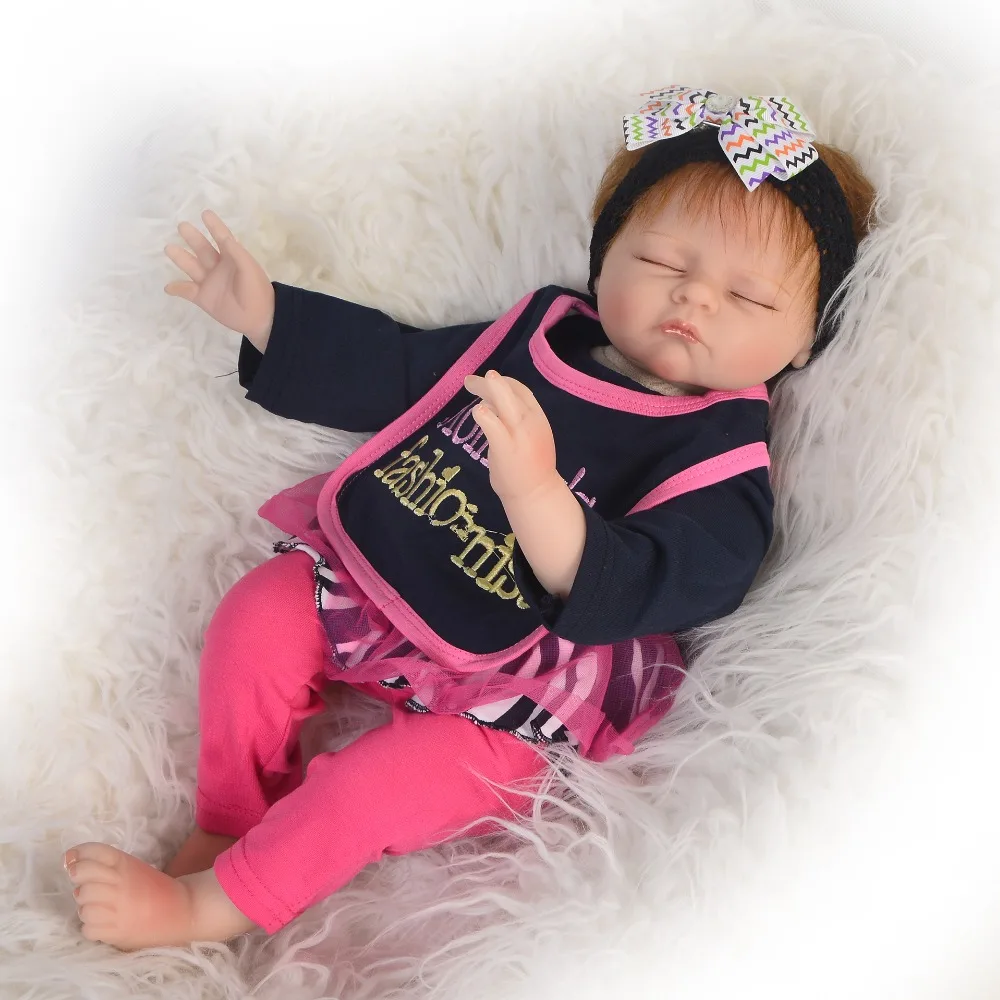 22inch baby Dolls reborn silicone toys infant Children Reborn Baby closed eyes babies for Kids Handmade Bonecas hot sale | Игрушки и