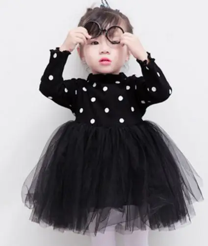 Kid Girl Cute Princess Long Sleeve Voile Tutu Dress Clothes Newborn Kids Baby Girls Knit Dot Lace Tulle | Детская одежда и обувь