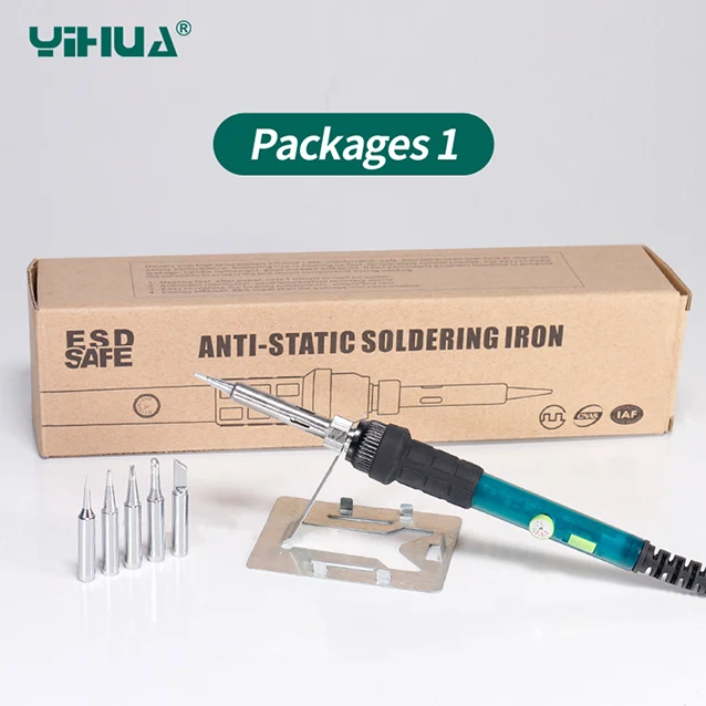Package 1 YIHUA 947-III 60 Вт Электрический паяльник Комплект с регулируемой температурой паяльник 5 шт. ПАЯЛЬНЫЕ НАКОНЕЧНИКИ паяльная сварочная пушка ящик для инструментов - Цвет: Package 1