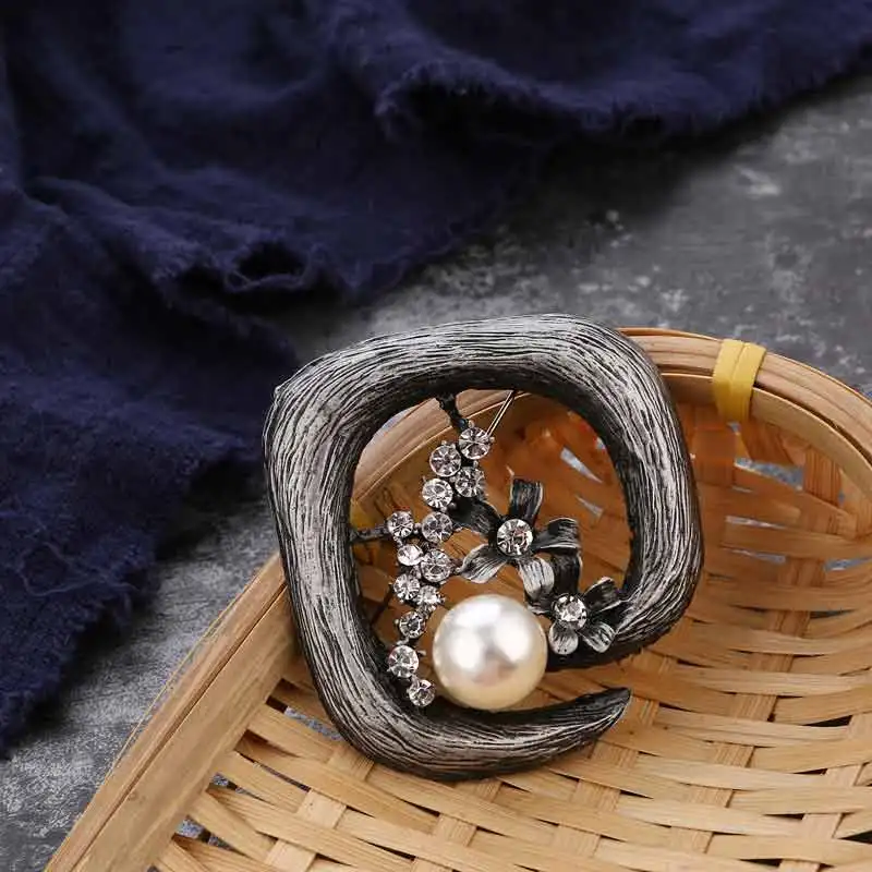 Винтажная серебряная брошь в виде цветка Стразы с жемчугом булавки и броши для