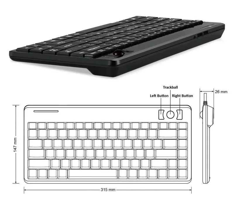 Periboard-706 компактный Дизайн USB Беспроводной Mini трекбол клавиатуры компьютера чувствительный трекбол влево/вправо Мышь и пуговицы