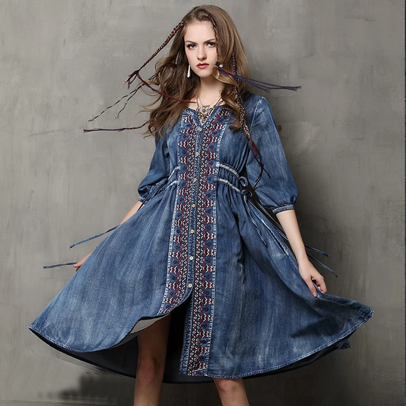 Платье Трапециевидный Винтажный Половина Лето Стиль Vestidos 2015 Yuzi хлопок рукав с
