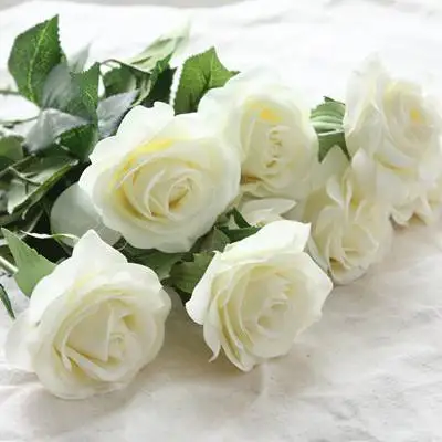 white 6 головок настоящие весенние латексные цветы Искусственные Розы Букеты для свадебного украшения дома - Цвет: white