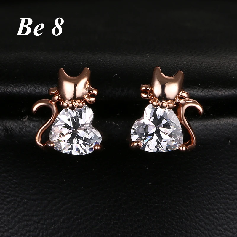 

Be8 Brand Cat Shape AAA Cubic Zirconia Sparkling Fashion Stud Earring For Women White Gold Color Love Heart CZ Elegant Gift E831