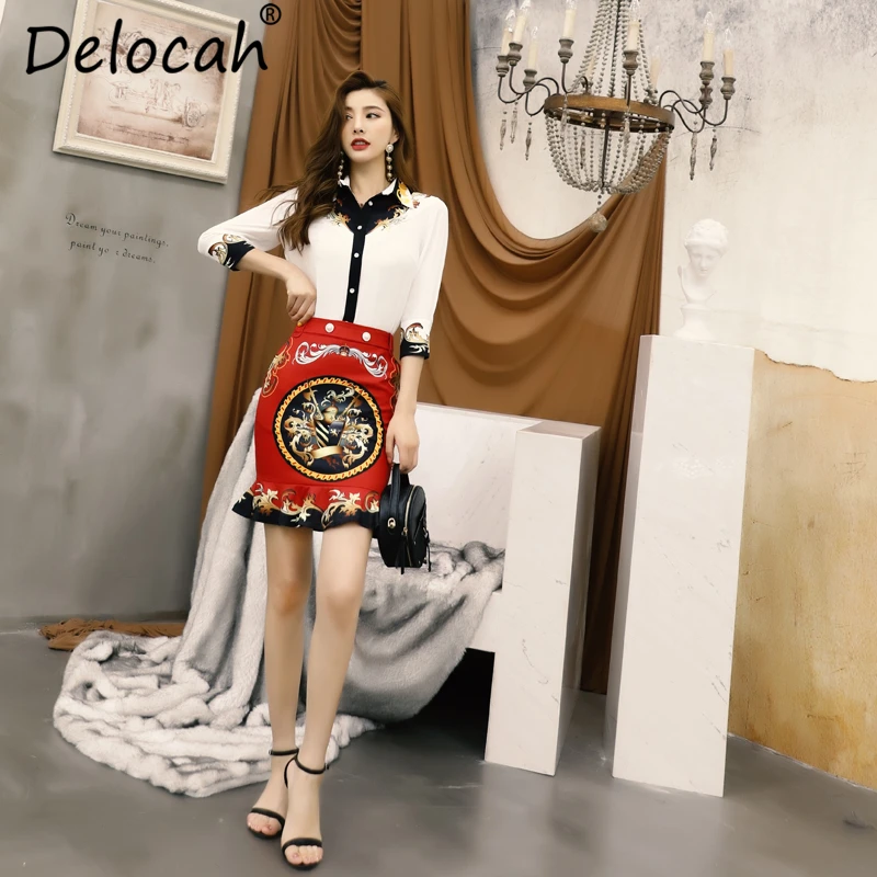 Женский костюм Delocah летняя рубашка с рукавом 3/4 и принтом персонажей из двух