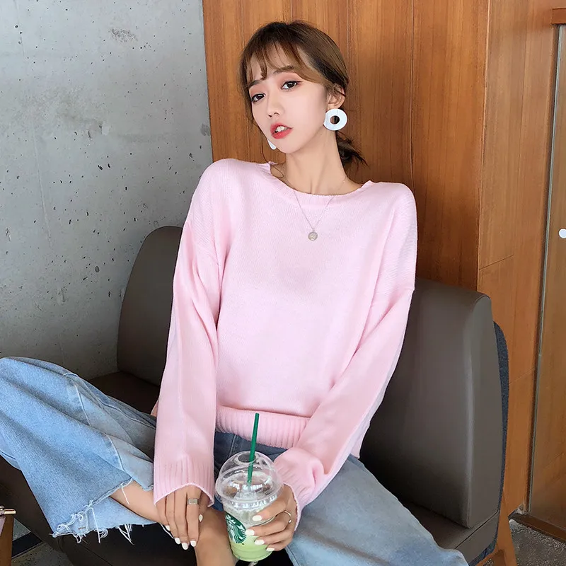 Solid Loose O-Neck 2019 New Soft Women Fall Knitted Sweater Pullover Sueter Mujer Winter Long Sleeve Fashion Casual Jumper Tops | Женская