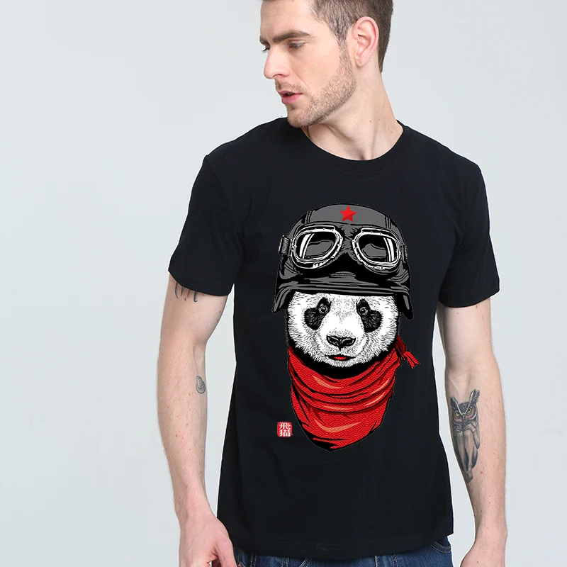 

Happy Adventurer panda T-shirt Top Pure Cotton Men T shirt New Design High Quality fun 3D cartoon print