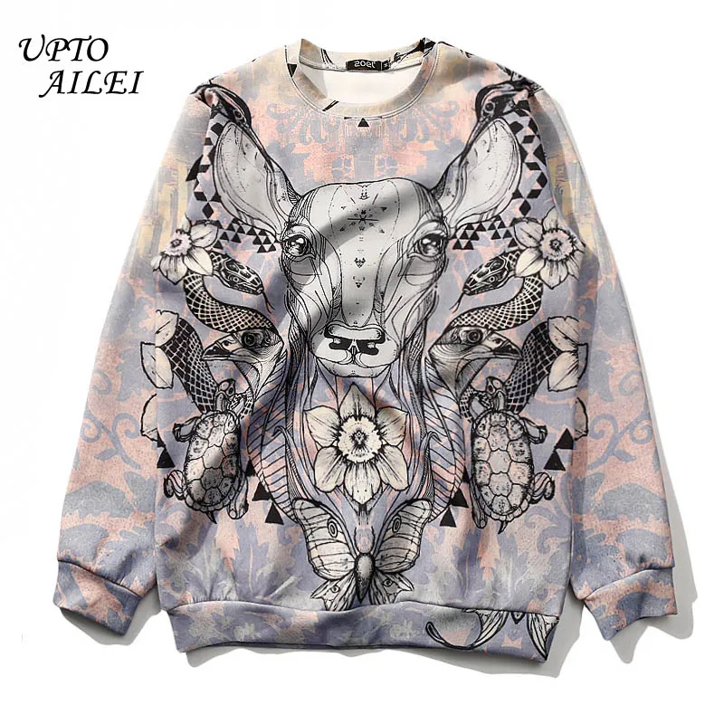 Зеленая Женская толстовка с капюшоном принтом оленя Sika женская уличная одежда в