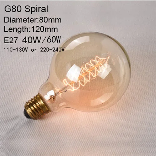 G80 Spiral Эдисон лампы накаливания Светильник лампы E27 держатель лампы 110 V/240 V 2300K Винтаж украшения теплый светильник s 40 Вт-60 Вт - Цвет: G80 Spiral