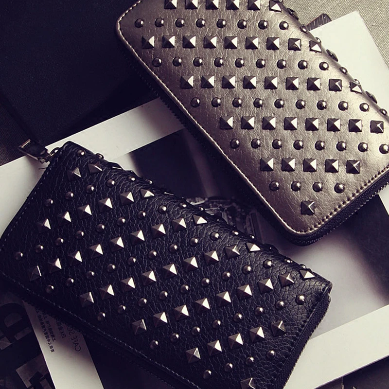 Заклепки Кошельки панк сумки черный/Гэри кошелек Для женщин мужчин унисекс