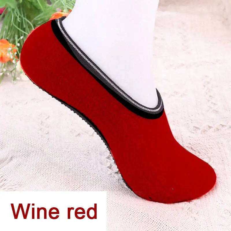 Wine red 1 пара, женские осенне-зимние нескользящие носки-тапочки для дома, бархатные Нескользящие однотонные короткие теплые носки-тапочки, новинка - Цвет: Wine red