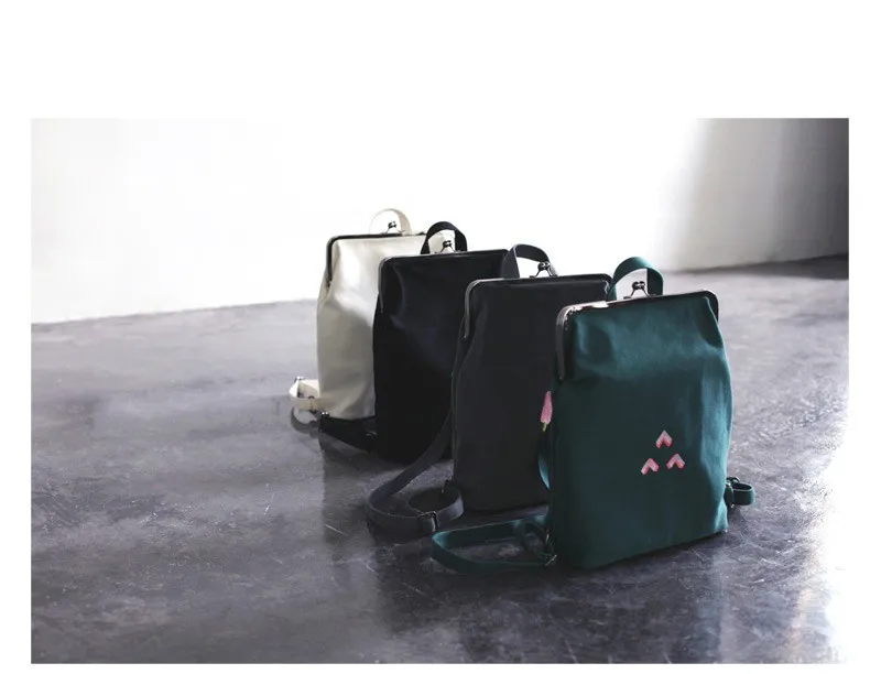 YIZISTORE свежая вышивка холст рюкзаки с металлической рамкой застежка для девочек-подростков(FUN KIK