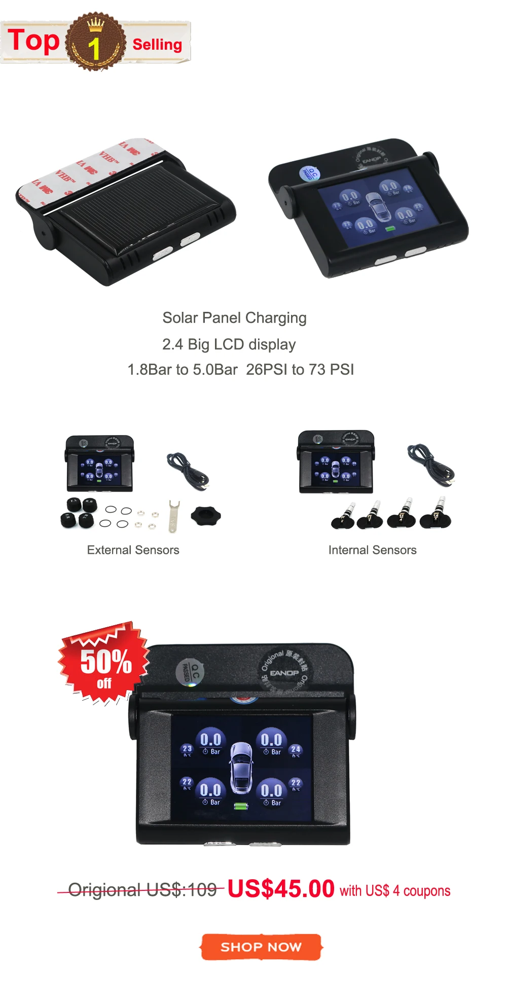 EANOP MT100 TPMS coche lcd в режиме реального времени, датчик давления в шинах, мотоциклетная сигнализация, датчик безопасности Tpms