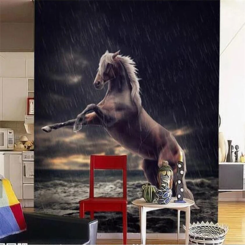 3d стерео фотообои на заказ с дождем лошадью крыльцом коридором проходом обои для
