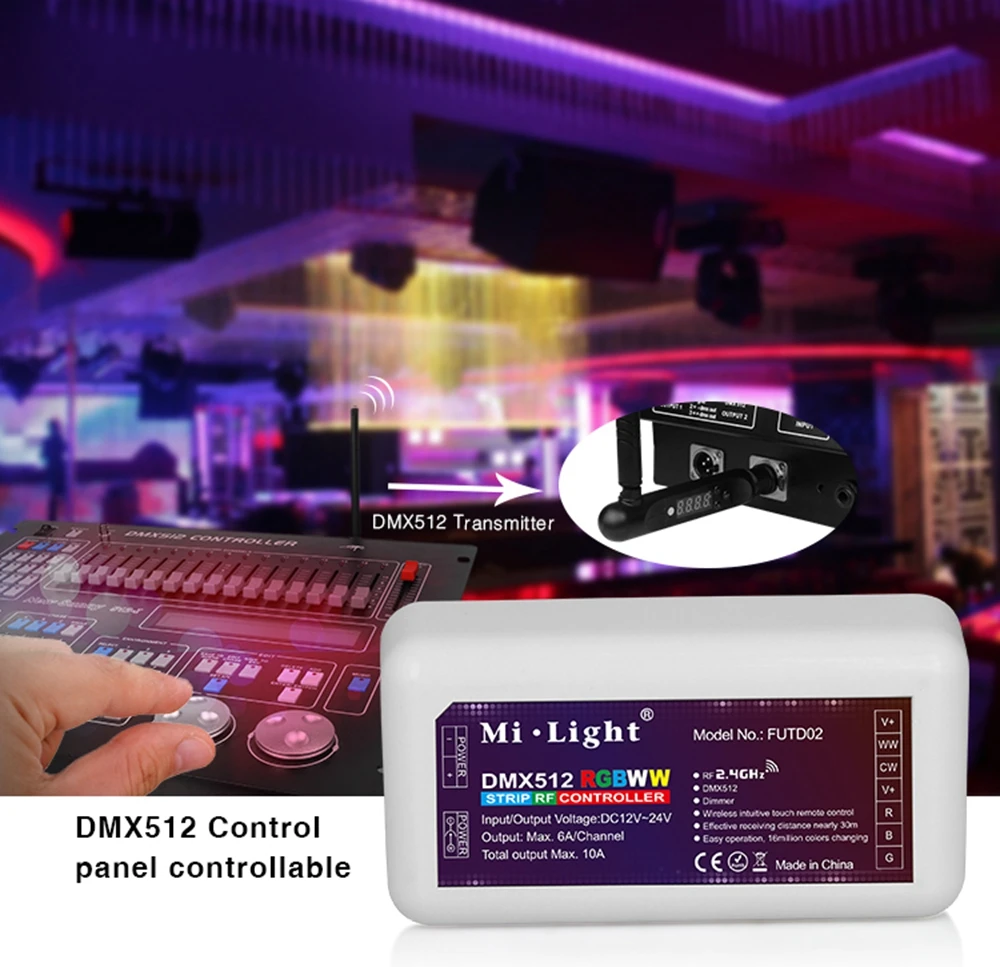 Контроллер Milight MiBoxer FUTD02 DMX512 RGB + CCT для светодиодных лент 2 4 ГГц RF с дистанционным