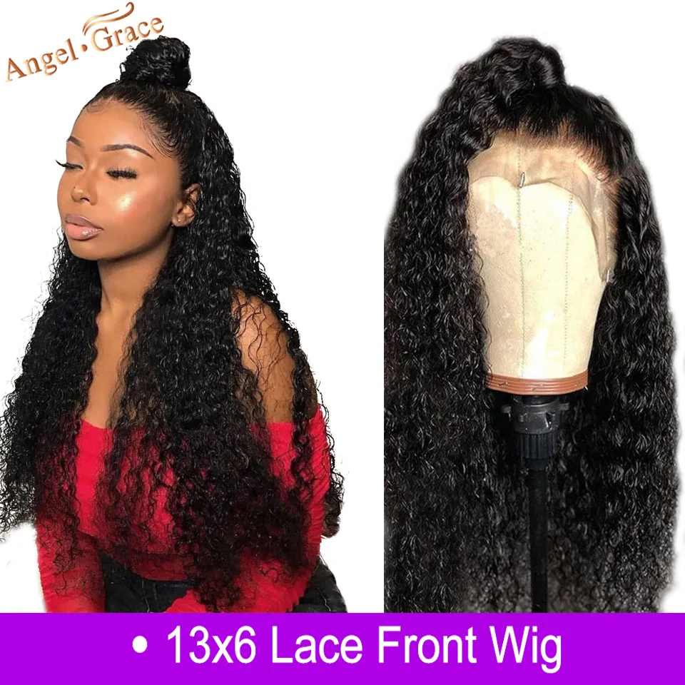 

Angel Grace Hair 13x6 Lace Front Wig Peruvian Kinky Curly Remy Human Hair Wig 8-24 Inches Pre-Plucked With Baby Hair