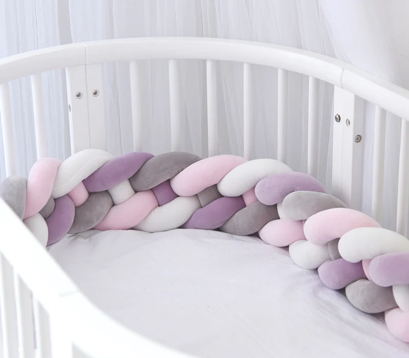IMBABY, 4 косички, 2,2 м, узел, мягкий бампер для детской кровати в кроватку, боковая косичка, коврик для детской кроватки, защитный бампер для детской комнаты - Цвет: Pink Purple 4 Color