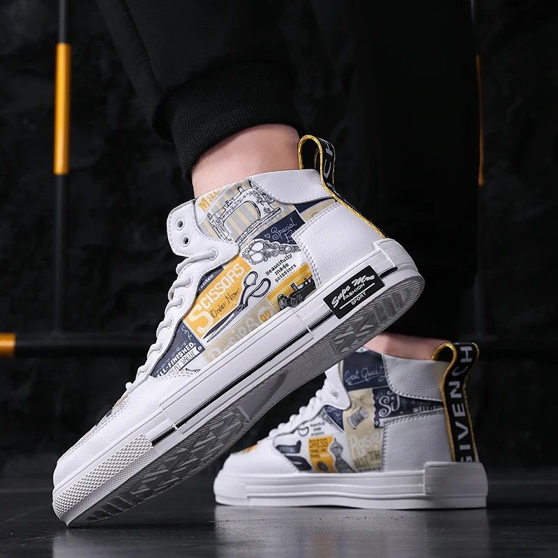 Повседневная обувь для мужчин модная дышащая мужская Белая на плоской подошве