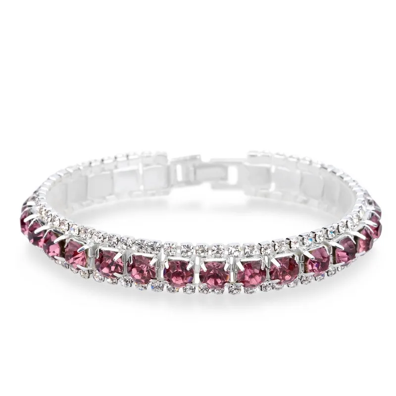Pink Браслет-цепочка для украшения, модный стиль, 925 пробы, серебро, CZ, кубический цирконий, для влюбленных, лучший подарок для женщин, девушек, вечерние, для помолвки - Цвет камня: Pink
