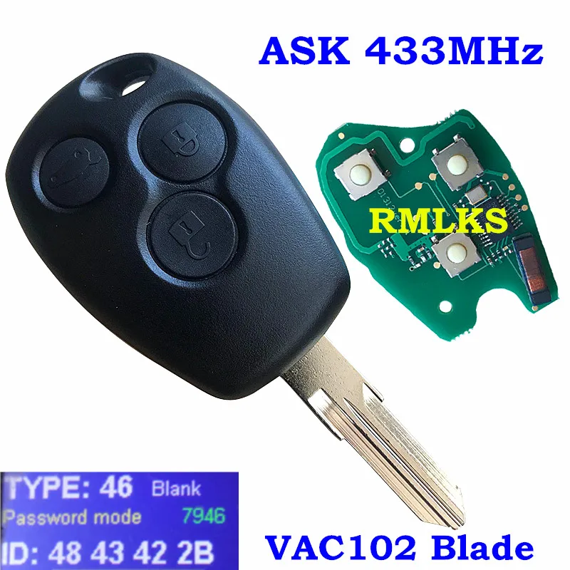 Дистанционный ключ 433 МГц PCF7946 PCF7947 чип VAC102 лезвие подходит для Renault Clio DACIA Logan Sandero 3