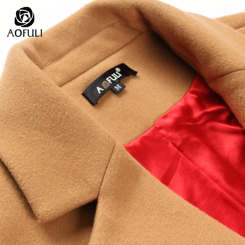 Женское длинное шерстяное пальто AOFULI S 5XL зимние теплые кашемировые большого