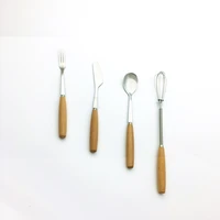 fork knife cream stirrer blender spoon flatware set stainless steel with wooden handle afternoon tea set cutlery 4pcsset