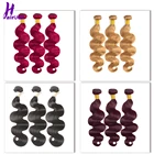 Малазийские волосы, волнистые пряди, медовый блонд, 99J бордовые пучки человеческих волос Ombre, можно купить с закрытием HairUGo, не реми волосы