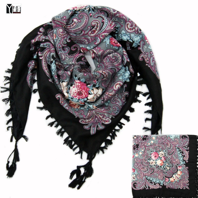 hot sale new fashion woman Scarf square scarves short tassel floral printed Women Wraps Winter lady shawls free shipping-03