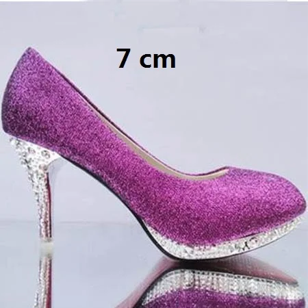 purple 7 cm Женские свадебные туфли с украшением в виде кристаллов; женские свадебные вечерние красные туфли на высоком каблуке; пикантные женские туфли-лодочки; блестящие белые свадебные туфли - Цвет: purple 7 cm