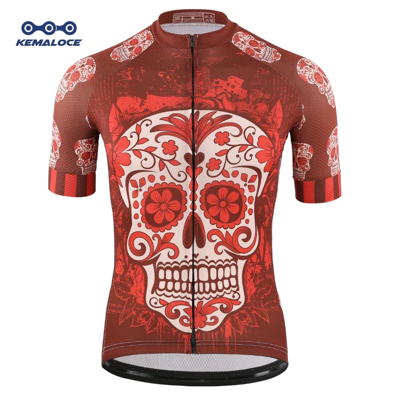 Уникальная футболка для велоспорта KEMALOCE с красным черепом Молодежная