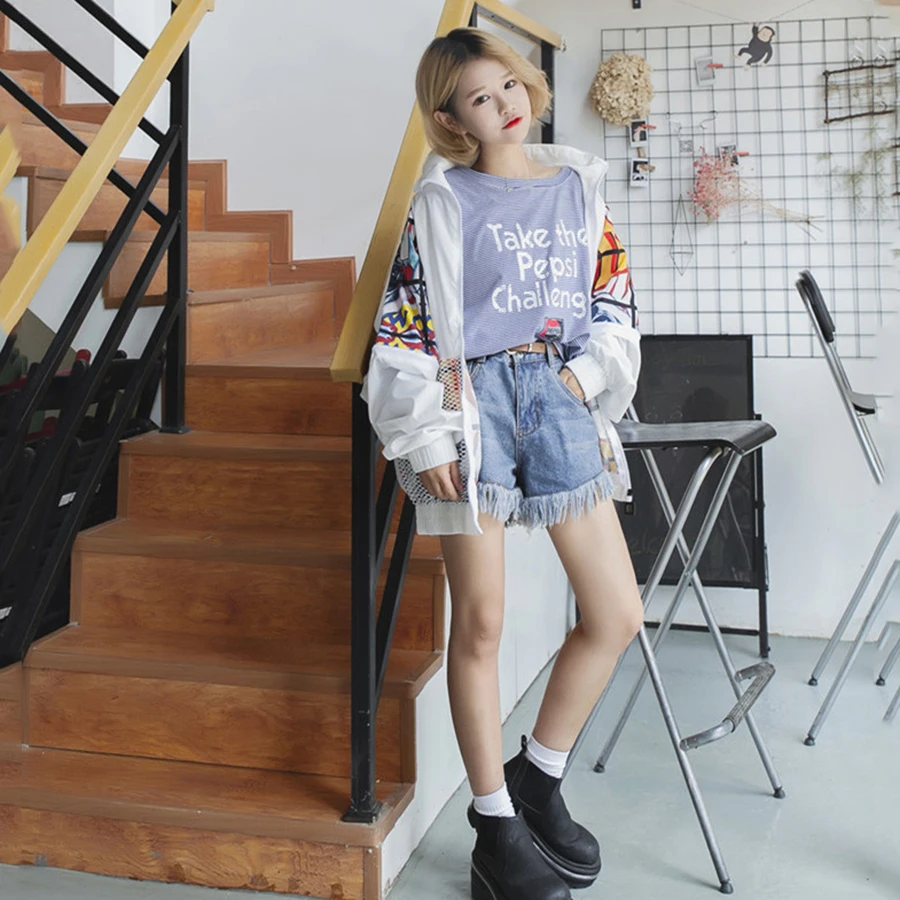 Харадзюку свободная куртка бомбер с надписью женская уличная в стиле хип хоп