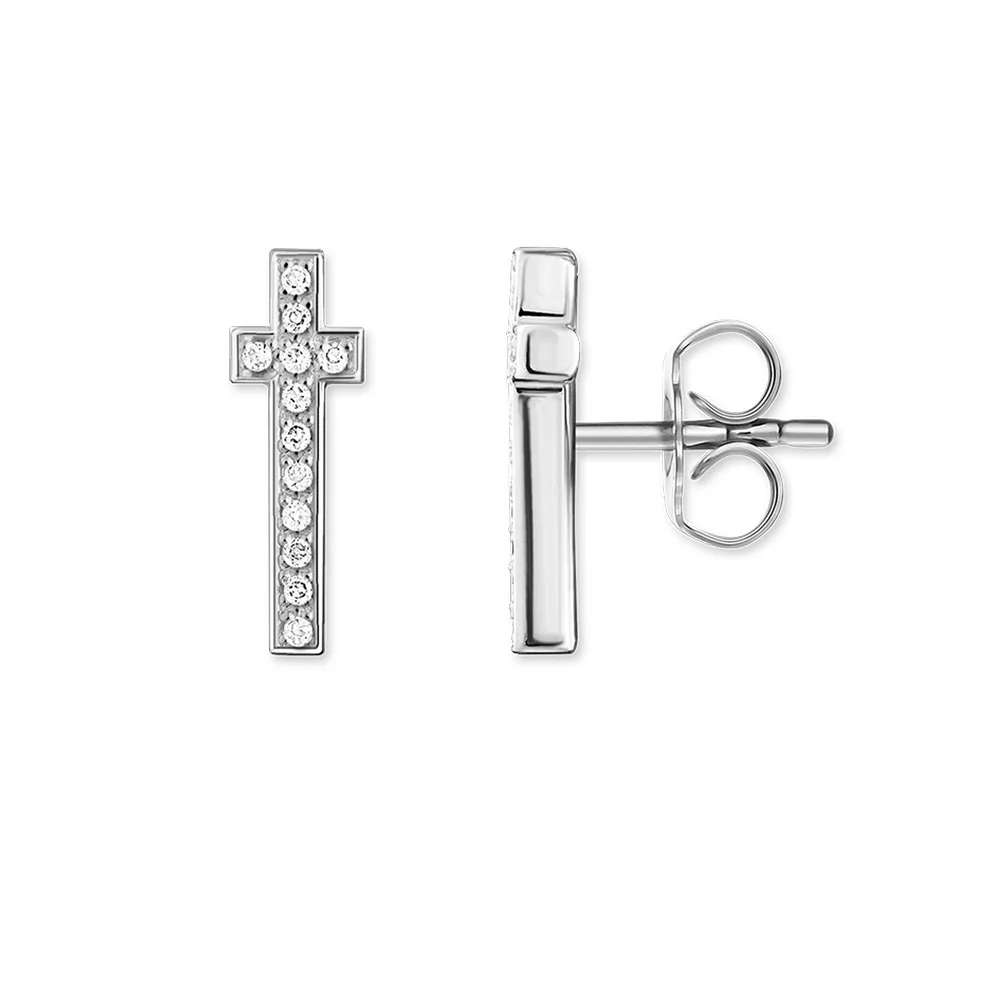 

Silver White Zirconia Pave Cross Stud Earrings, 2018 New Fashion Thomas Style Ear Stud Earings Jewelry Bijoux Gift For Women