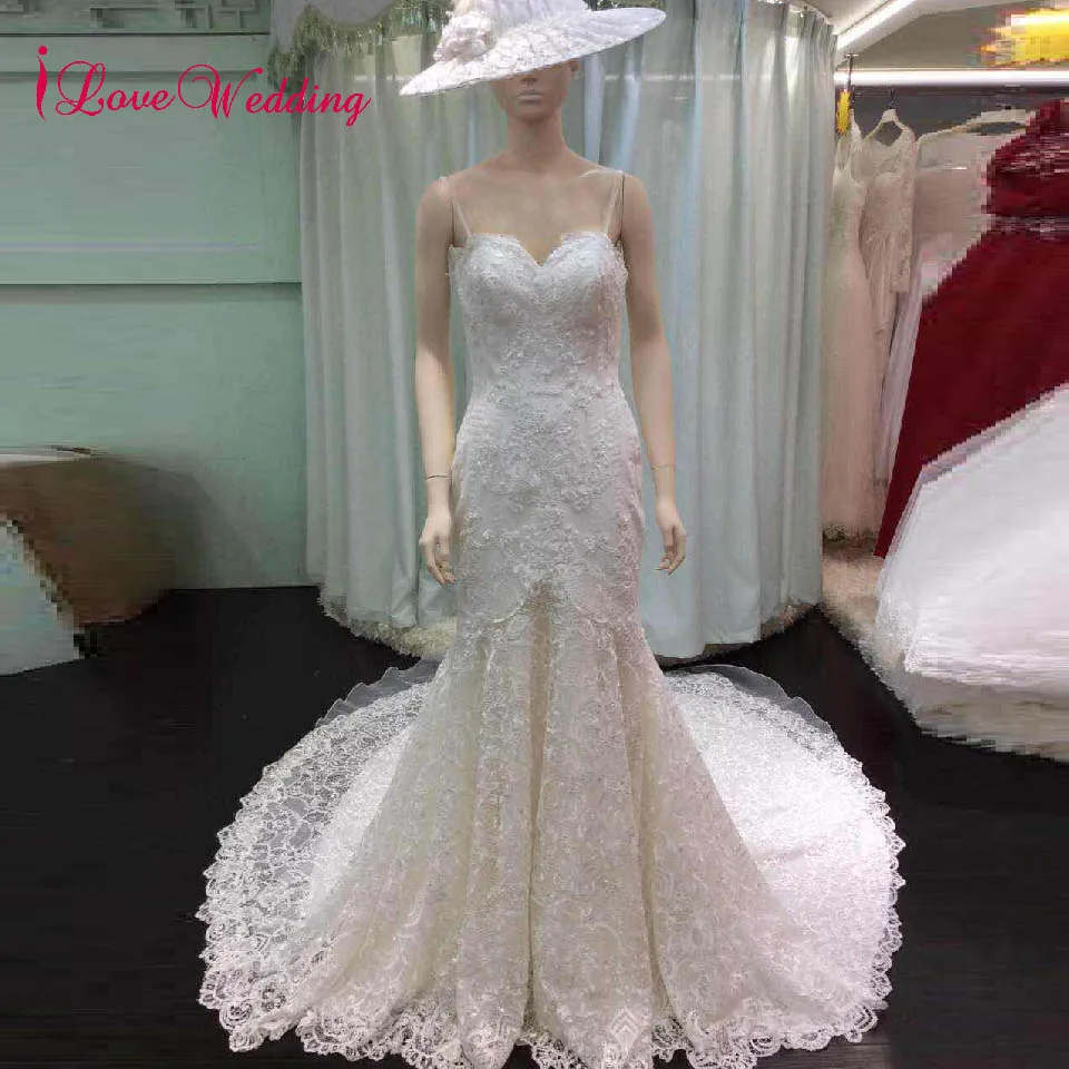 Слоновая кость ILoveWedding Vestido de noiva настоящие фото пикантные тонкие бретельки gelinlik Русалка Кружева открытая спина Boho свадебный наряд - Цвет: Слоновая кость