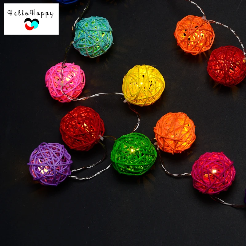 2 светодио дный м 20 ротанга светодиодная гирлянда на батарейках тайские фонари