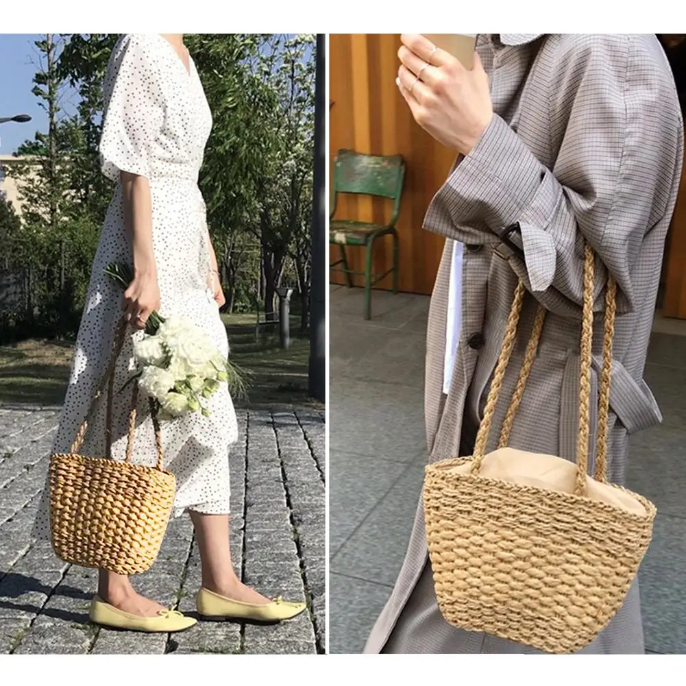 Однотонная винтажная плетеная Сумка на плечо повседневные дорожные пляжные