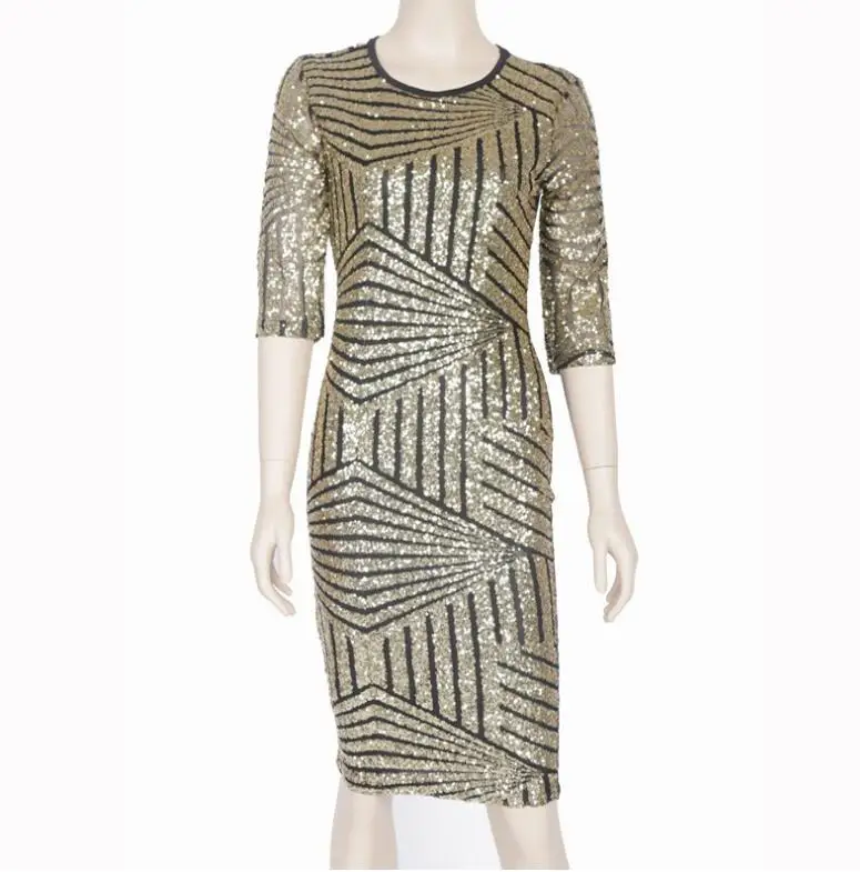 Женское облегающее платье с золотыми пайетками геометрическим кружевом большие