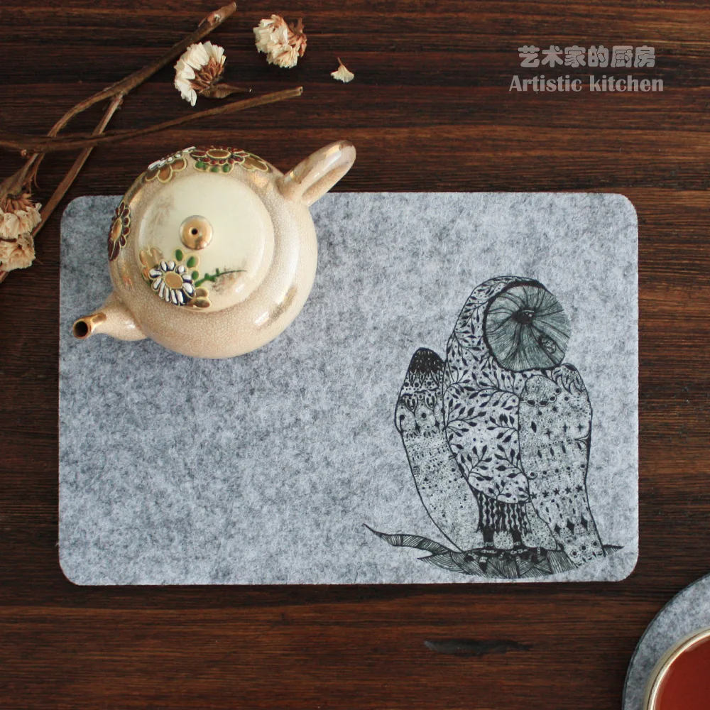 

5pcs/set Gray Felt Mat Handmade Teacup Coaster for Pots and Pans Insulated with Water Designer Original