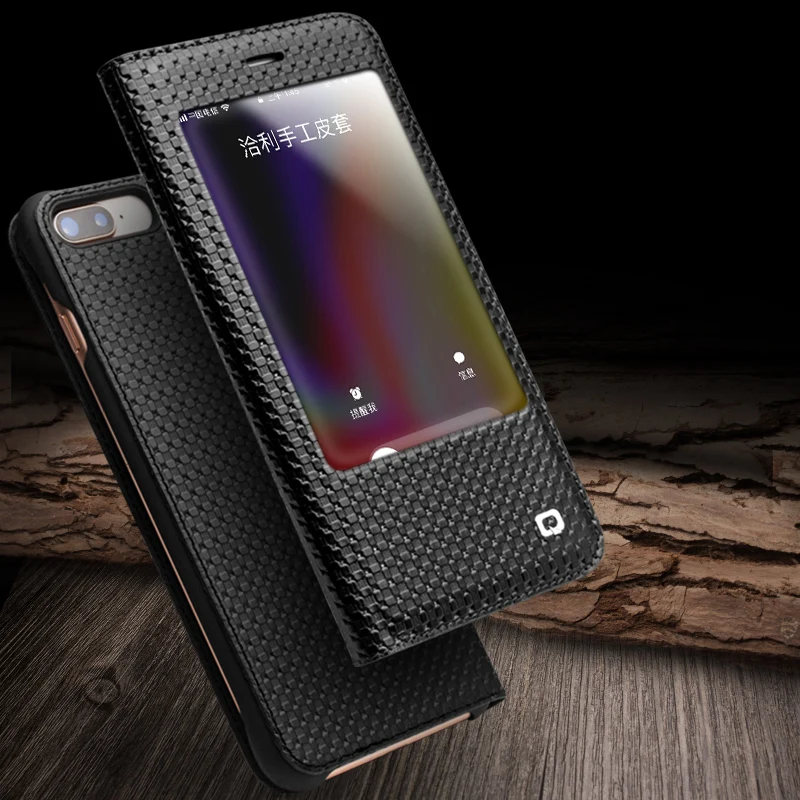 Чехол QIALINO из натуральной кожи с откидной крышкой и окошком для iPhone 7 plus 8p |