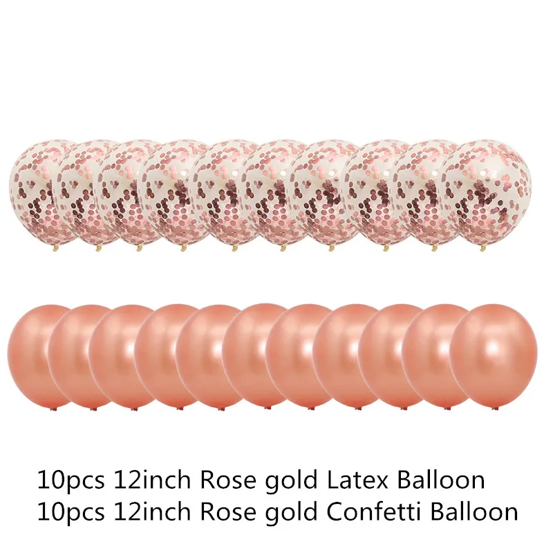 20pcs/set Rose Gold Balloon Confetti Set Birthday Party Balloon Anniversary Wedding Balloon Decoration Gift for Wedding Guests - Color: 12inc 20pcs rosegold