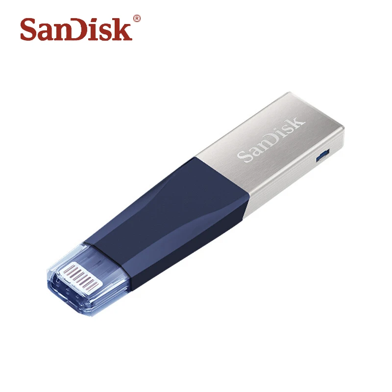 Sandisk iXPand OTG флэш накопитель USB 3,0 64 Гб Lightning разъем Металлическая Ручка U диск memory stick 128 для iPhone iPAD - Цвет: Синий