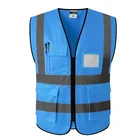 Светоотражающий Жилет Hi vis, синий жилет для спецодежды с карманами и принтом логотипа