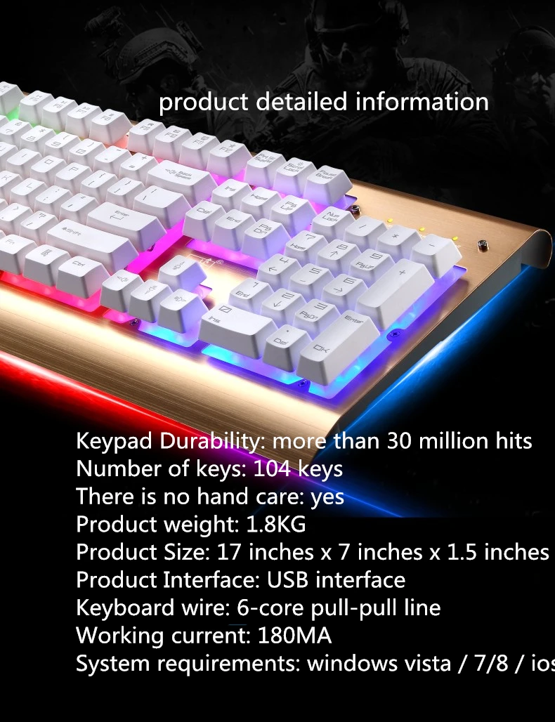 Проводная игровая клавиатура, мышь, набор, RGB светодиодный, клавиатура с подсветкой, компьютерная клавиатура, высокая клавиша, водонепроницаемая оптическая мышь для ноутбука, ПК