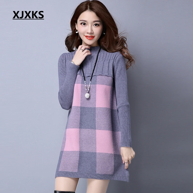 XJXKS Sweater women winter turtleneck loose long section of the womens sweaters fashion autumn pullover thickening | Женская одежда