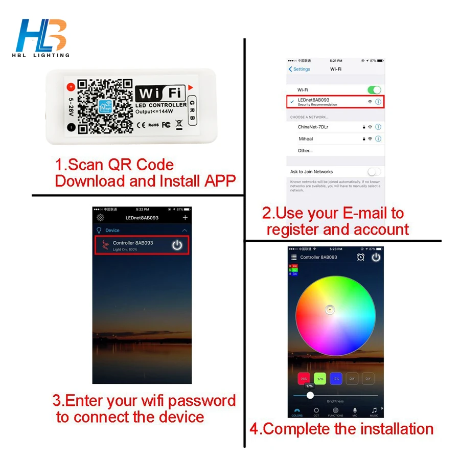 HBL DC 12 V rgb-контроллер с Wi-Fi для 5050 светодиодной ленты Светодиодная лента приложение для смартфона управление для Светодиодный Светодиодная лента 2835 полосы