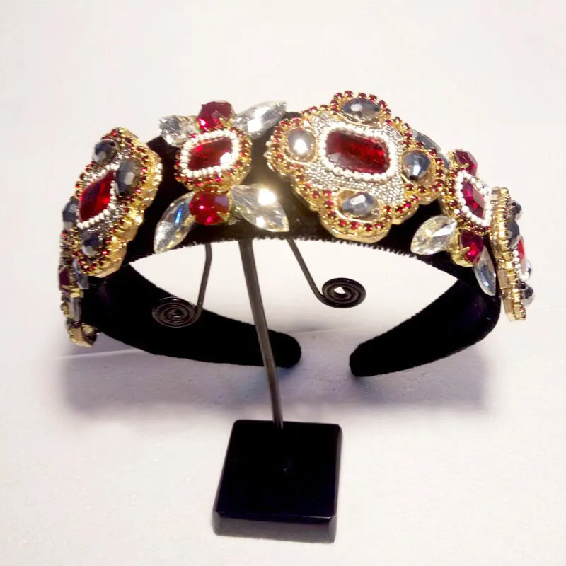 4 см широкая повязка на голову тиара корона в стиле барокко Стразы ручной работы